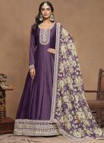 Art Silk Purple Wedding Wear Embroidery Work Anarkali Suit